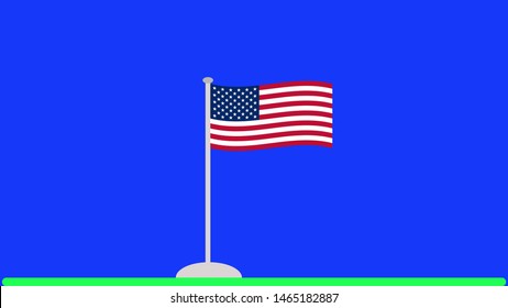 American flag on a grass field - flat design