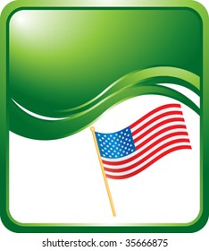 american flag on green wave backdrop