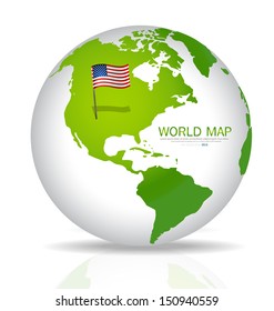 American Flag on the map. Vector illustration.