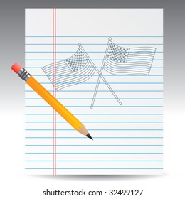 american flag on notebook paper with pencil