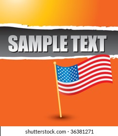 bandera estadounidense en una pancarta naranja arrancada
