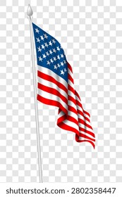 American Flag on Pole Waving for 4th of July Independence Day Celebration