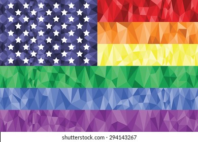 American Flag on the Rainbow Background with low poly art effect 
