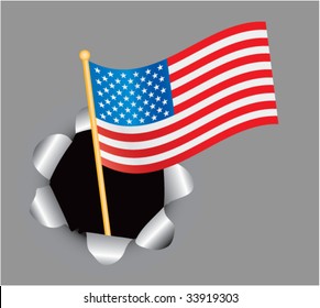 american flag on a ripped paper background
