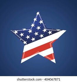 American Flag on the Star isolated on blue background