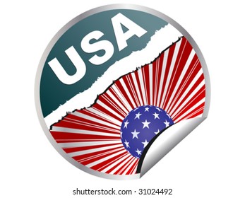 american flag on sticker vector illustration