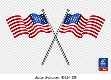 American Flag On Transparent Background. Happy Fourth Of July.