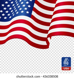 American Flag On Transparent Background. Happy Fourth Of July.