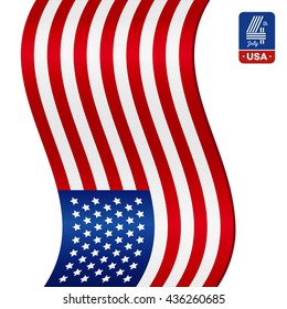 American flag on white background. Happy fourth of July.