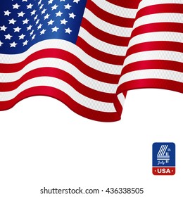 American flag on white background. Happy fourth of July.