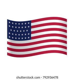 American Flag, American flag on white background. Polygonal design. Waving American flag icon. Isolated. Whte background. Flat design. Vector illustration.