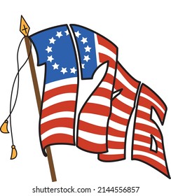 American flag with original 13 stars in the shape of the number 1976, the year of USA independence.