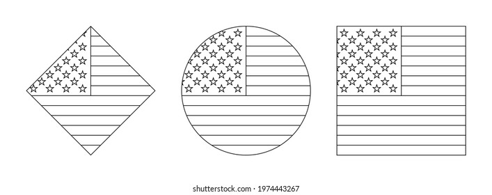 american flag outline set, isolated on white background