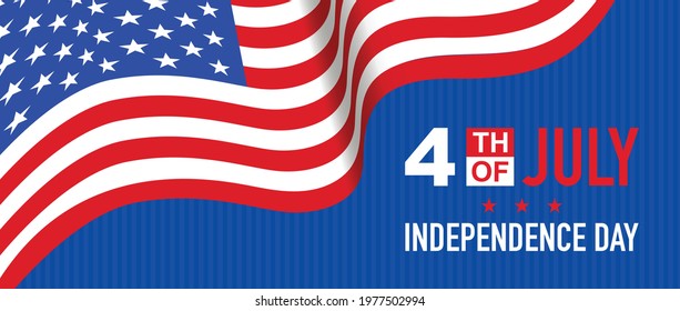 American Flag over blue background with 4th July independence day  text