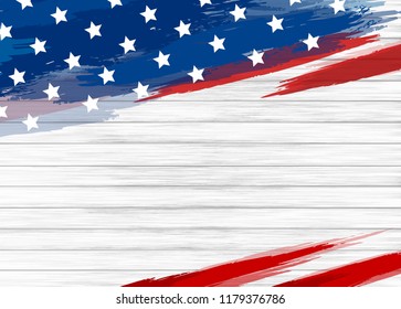 American flag paint on white wood background vector illustration