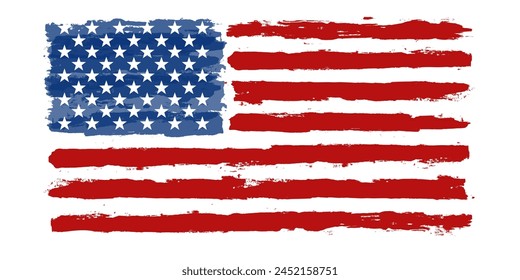 American flag paint texture. Grunge USA Flag. Vector Illustration for Celebration Holiday 4 of July American President Day. Stars and stripes