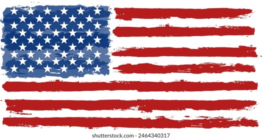 American flag paint texture. Grunge USA Flag. Vector Illustration for Celebration Holiday 4 of July American President Day. Stars and stripes