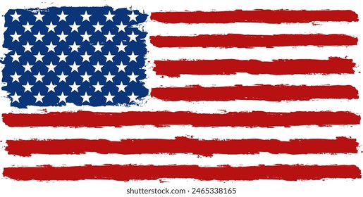 American flag paint texture. Grunge USA Flag. Vector Illustration for Celebration Holiday 4 of July American President Day. Stars and stripes