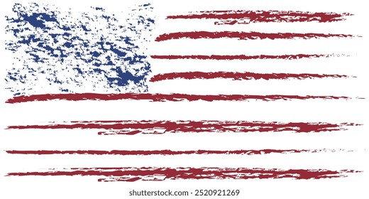 Textura de tinta da bandeira americana. Grunge Bandeira dos Estados Unidos. Ilustração vetorial para celebração Feriado 4 de julho do Dia do Presidente Americano. 