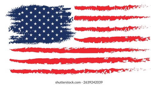 American flag paint texture. Grunge USA Flag. Vector Illustration for Celebration Holiday 4 of July American President Day. Stars and stripes