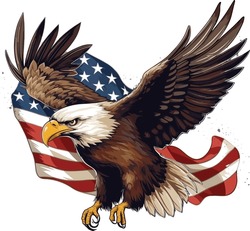 American Flag Painted Bald Eagle Illustration.