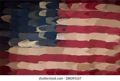 American Flag Painted Oval Brush. Vector Version