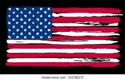 American Flag in painting brush style. Vector illustration.
