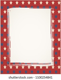 American flag patriotic background. United States blank rectangle vertical frame with space for text. Independence day design template. Stars backdrop.