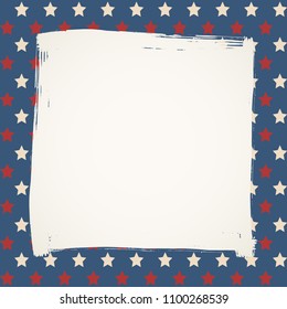 American flag patriotic background. United States blank square frame with space for text. Independence day design template. Stars backdrop.