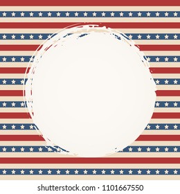 American flag patriotic background. United States blank round frame with space for text. Independence day design template. Stars and stripes backdrop.
