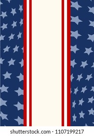American flag patriotic background. United States blank frame with space for text. Independence day design template. Stars and stripes backdrop.
