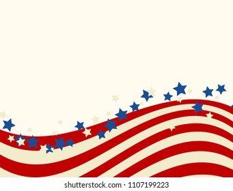 American flag patriotic background. United States blank frame with space for text. Independence day design template. Stars and stripes backdrop.
