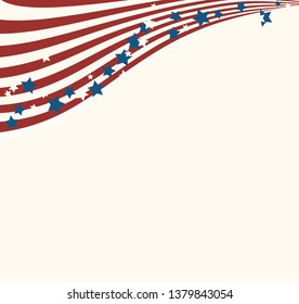 American flag patriotic background. United States blank frame with space for text. Independence day design template. Stars and stripes backdrop.
