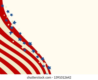 American flag patriotic background. United States blank frame with space for text. Independence day design template. Stars and stripes backdrop.
