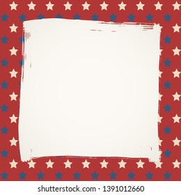 American flag patriotic background. United States blank square frame with space for text. Independence day design template. Stars backdrop.