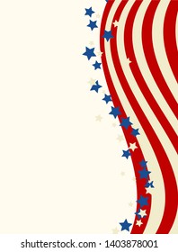 American flag patriotic background. United States blank frame with space for text. Independence day design template. Stars and stripes backdrop.
