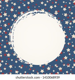 American flag patriotic background. United States blank round frame with space for text. Independence day design template. Stars backdrop.
