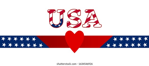 American Flag Patriotic Background, USA And Heart. Banner, Poster, Card. EPS 10