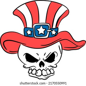 American Flag Patriotic Skull Vector, Funny 4th Of July, Patriotic Illustration, Independence Day
