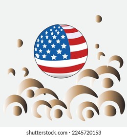 American flag patterned ball floating above the clouds