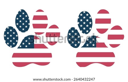 American Flag Paw Print Vector Set, American Paws. For USA Independence Day designs, cards, invitations, fabrics, prints, stickers. Vector Illustration