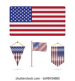 American flag pennant set. The US presidential election 2020. American flag colors. Vector illustration.