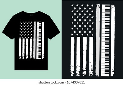 American flag with piano keyboard-t shirt design vector
