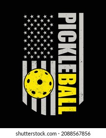 American Flag Pickleball T-shirts Design, USA Graphite Pickleball Vector Shirts