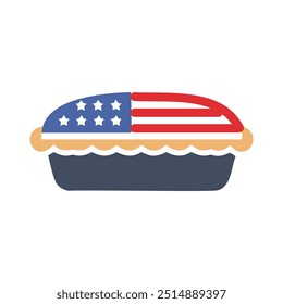 American flag pie crust. A simple, flat design of a pie crust with an American flag pattern. Perfect for patriotic celebrations, food blogs, or social media posts.