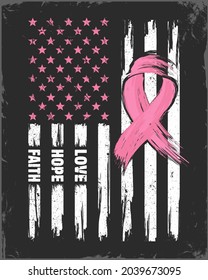 American flag with pink ribbon Breast Cancer awareness month concept Women health care support