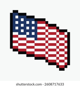 American flag pixel art icon vector illustration.