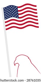 American Flag And Pole With Eagle Shape Outline, Vector 