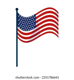 American flag in pole icon isolated