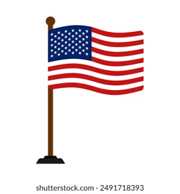 Bandera americana con el poste aislado en el fondo blanco, Vector de la bandera de EE.UU. eps editable, conveniente para los iconos, Anuncios, emblemas, promociones, símbolos, insignias etc.